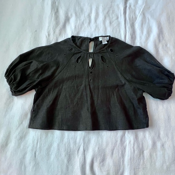 House of Harlow 1960 Revolve black linen blend cut out top puff sleeve womens XS - Picture 6 of 11